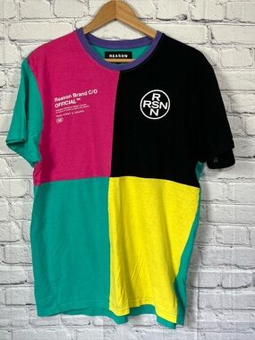 Reason Brand T Shirt Mens Size Large Color Block Art Streetwear Retro